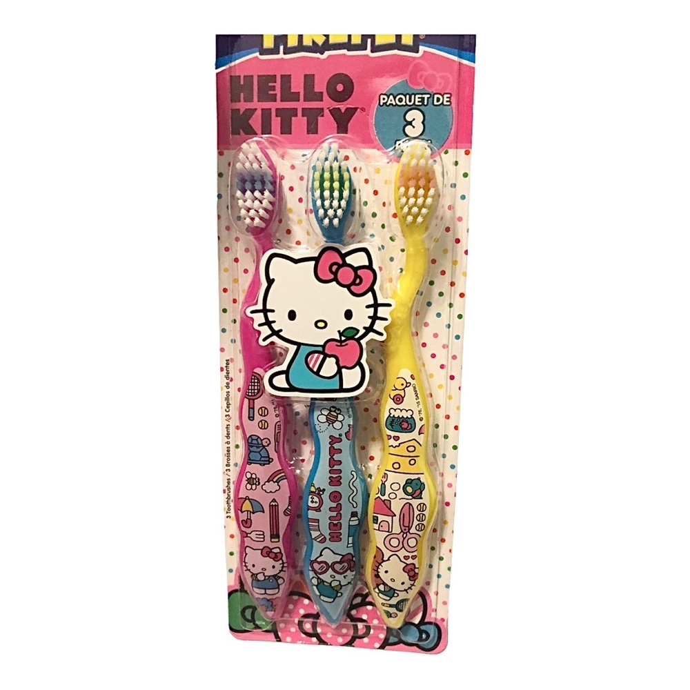 Hello Kittyโ 3pack pink blue yellow toothbrush set new